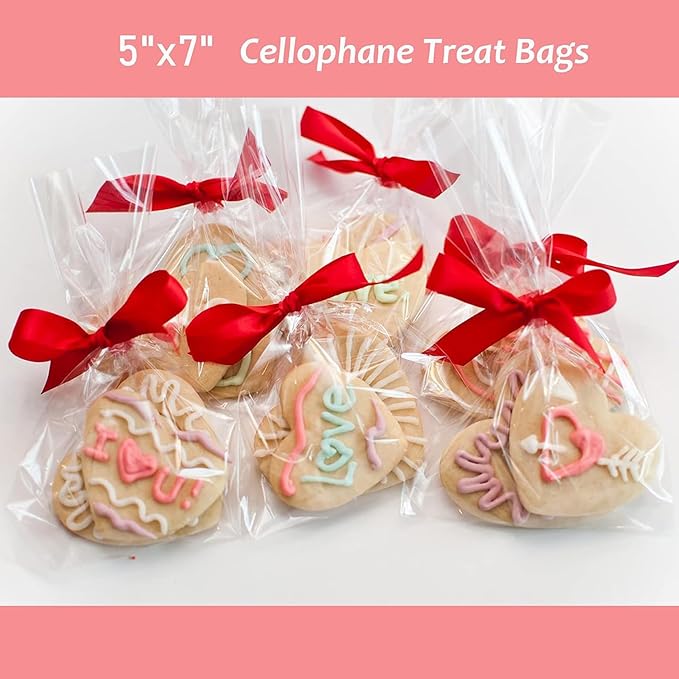 Yotelab Cellophane Treat Bags, 5x7 Inches Cellophane Bags With Twist Ties,100 Pcs