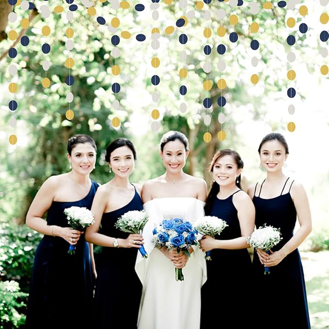 Navy-Blue Ivory-White Gold Party-Decorations Garland - 52Ft Graduation 2025 Hanging Paper Banner Streamers,Farewell Wedding Bachelorette Engagement Men Nautical Birthday Decor Panduola