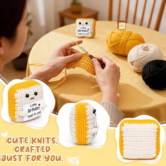 A little Birthday Toast to you - Funny Happy Birthday Gifts for Women, Men, Mom, Dad, Friend, Best Gift for Her Ideas - Unique Crochet Toast Gift Card - Cute Easter Basket Stuffers for Daughter, Son
