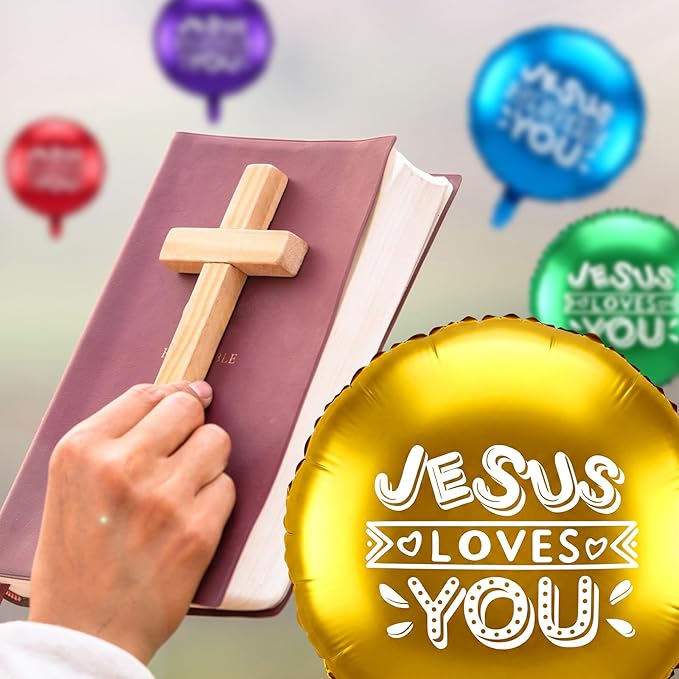 Outus 15 Pcs 18 Inch Jesus Loves You Foil Balloon Christian Religious Jesus Big Colorful Balloon Party Decor for He Is Risen Party Decor Favor Cross Church Event Birthday Sunday School Supplies