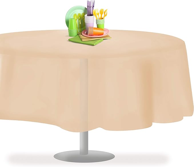 Grandipity 12 Pack Premium Disposable Plastic Tablecloth 84" Inch Decorative Round Table Cover - Ivory