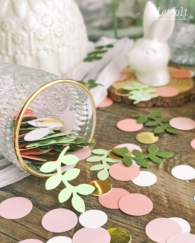 Baby Shower Confetti Greenery Table Decorations Golden Pink Eucalyptus Glitter Green Scatter Flamingo Girls Boho Theme Party Bridal Shower Party Wedding Nursery Decor Supplies 210 Pcs
