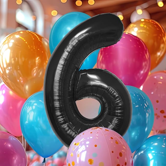 40 Inch Large Black Number Celebration and Decoration Balloon for Birthday Parties, Graduations, Anniversaries, Weddings, Photo Shoots, Special Events - Helium Foil Mylar (Black Number 6)