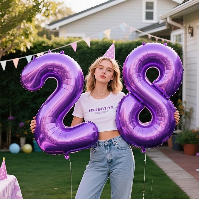 40 Inch Balloon Number 2 Purple Big Foil Helium Balloons Giant Mylar Number 2nd for 12 20 22st Birthday Anniversary Party Decorations Supplies