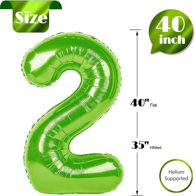 Light Green Number 2 Balloon 40 Inch, 2 Balloon Number, 2nd Birthday Decorations for Baby Girls Boys Toddlers