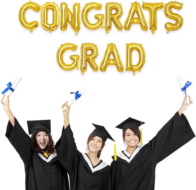 2 Set 24Pcs Gold Congrats Grad Letter Balloons 16in Balloon Foil Letter Decorations Party Decor Gold Letter Balloons Congrats Grad Party Supplies