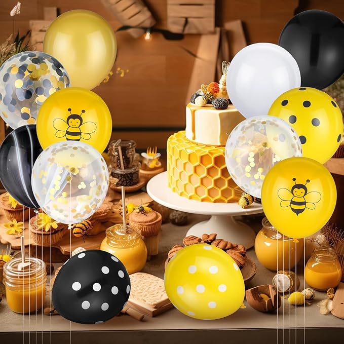 Skylety 100 Pcs Bee Balloons Decorations Kit Happy Bee Day Dots Balloon Confetti Black Yellow Latex Favor for Birthday Party Decoration