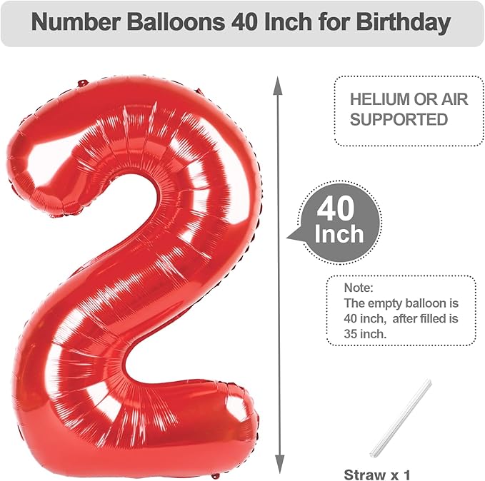 Number 12 Balloons, 40 Inch Balloons for Woman Man 12th Red Birthday Party Decoration, Foil Number Ballon for 12, 21 Valentine's Day, Anniversary, Bridal Shower, Graduation