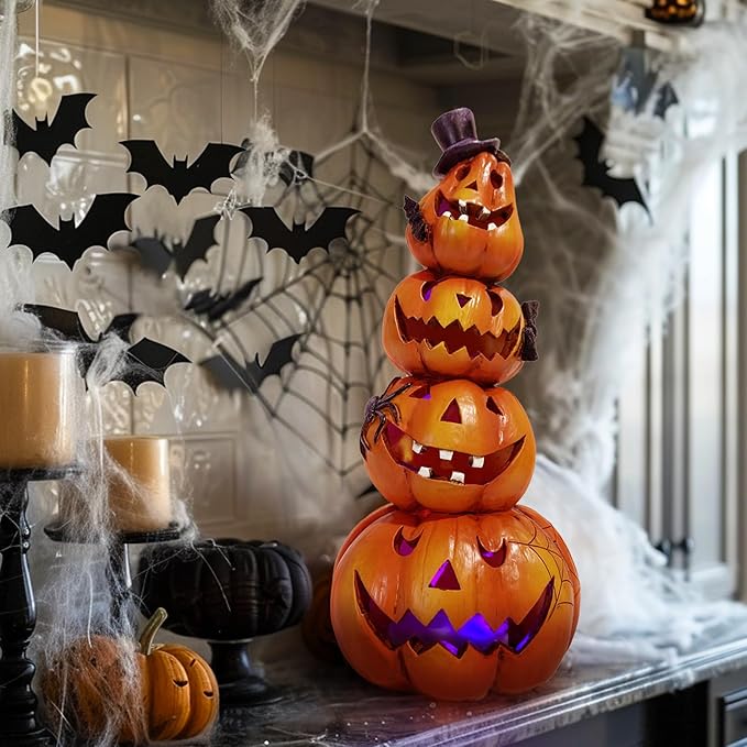 Hodao Halloween Pumpkin Decorations Indoor Halloween Decorations Clearance for Table/Halloween/Window/Present Box/Gift/Courtyard Corridor (Orange Stacked Pumpkins)