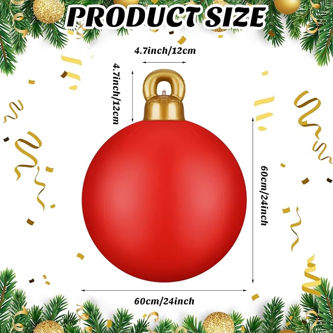 2 Pieces 32 Inch Giant PVC Inflatable Christmas Decorated Ball Ornaments Outdoor Large Xmas Blow Ball Decorations for Christmas Themed Party Ornaments(Solid,Red)