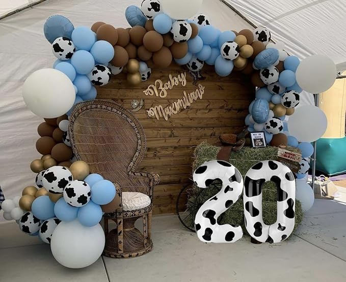 Cow Print Number Balloon Birthday Decorations, 40 inch Number balloon 0-9(Zero-Nine), Cow Balloon for Farm Birthday Party Supplies, Cow Themed birthday party Decorations (Number 0)