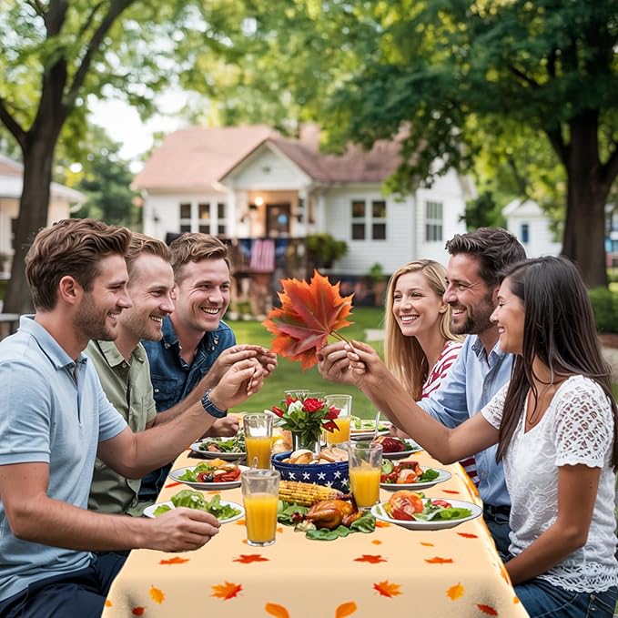 Thanksgiving Tablecloth, 3 PCS Disposable Falls Table Cloth, 54"x108" Plastic Pumpkin Maple Leaves Autumn Rectangle Tablecloth Tables Cover for Thanksgiving Fall Autumn Home Party Table Decorations