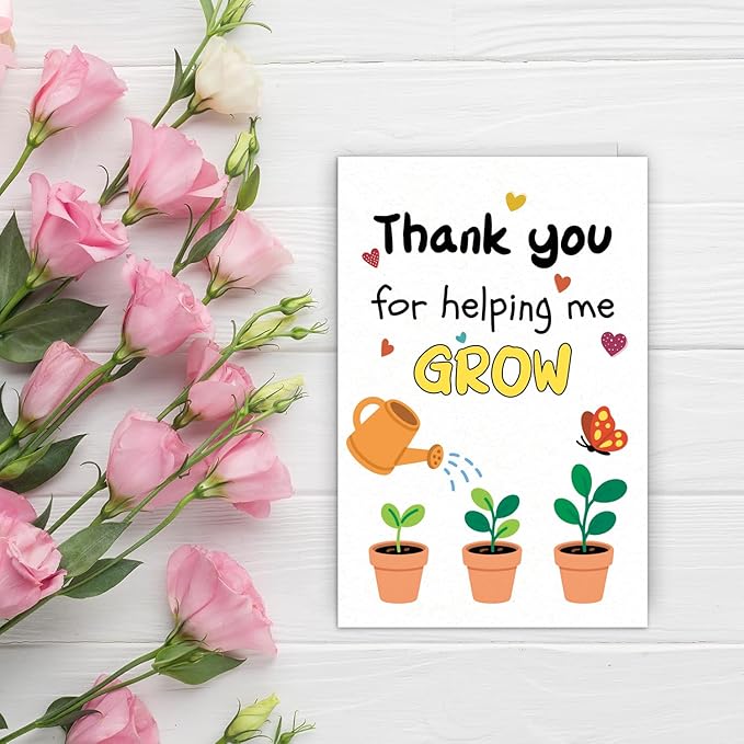 Thank You Teacher Appreciation Cards with Envelopes Thank You for Helping Me Grow Preschool Kindergarten Gift from Kids Students Daycare Happy Dog Birthday Card (HK034)