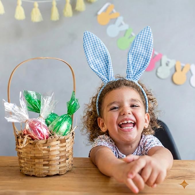 Blue Bunny Ears Headband, Cute Blue Plaid Easter Bunny Ears Headband for Easter Accessories for Women