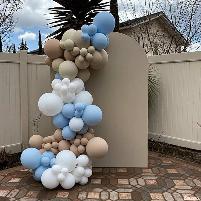 Brown Blue Balloon Garland Kit, 120pcs Blue Brown White Balloon Arch Kit With Blue 4d Foil Balloon And Gold Star Foil Balloons Different Sizes For Birthday Baby Shower Anniversary Party Wedding Decor