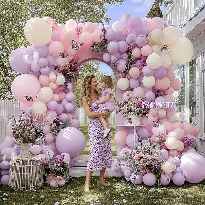 Pastel Pink Purple Balloon Arch Double Stuffed, Light Pink Lavender Lilac Ivory Balloon Garland Kit with Bobo Latex for Baby Shower Bridal Wedding Princess Birthday Valentines Party Decoration
