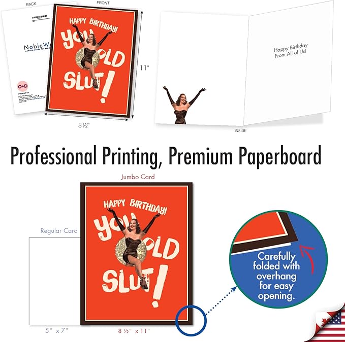 NobleWorks Jumbo Funny Birthday Greeting Card From Us 8.5 x 11 Inch with Envelope (1 Pack) Big, Jumbo Bday Old Lady J7020BDG-US