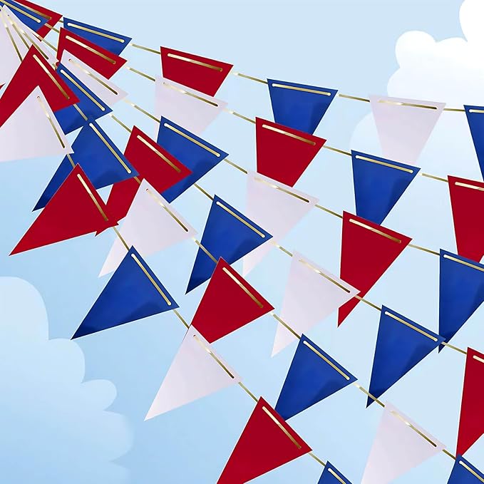 Red White and Blue Pennant Banner 3 Pack Paper Triangle Flag Hanging Decoration for Wedding Birthday Baby Shower Halloween Family Party（36pcs Triangle Flag）
