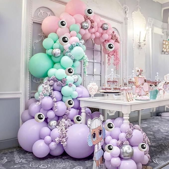 Monster Balloons Arch Kit, Pastel Green Pink Purple Balloon Garland Light Mint Green Pastel Orange Nude Balloons Eyeball Balloon for Monster Cartoon Party Inc Decorations Kids Birthday Party Supplies