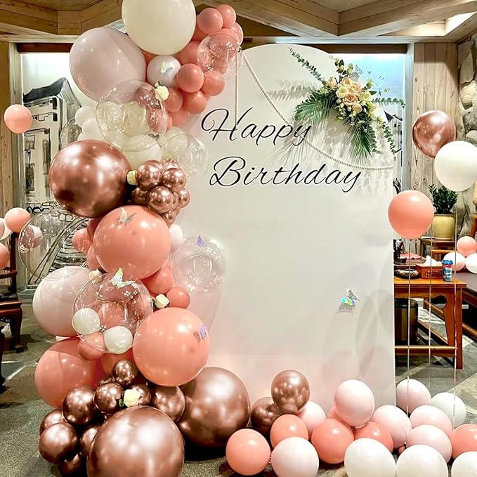 Dusty Pink White Rose Gold Balloons Arch Kit, 160Pcs Boho Retro Pink White Sand Metallic Rose Gold Blush Pink Garland for Girls Baby Shower Bridal Shower Birthday Wedding Party Decorations