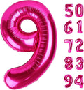 Hot Pink 9 Balloon, Number Balloons 40 Inch, 9th Giant Birthday Decorations for Girls, 19th 29th Party Decorations Supplies, Number 9 Balloon