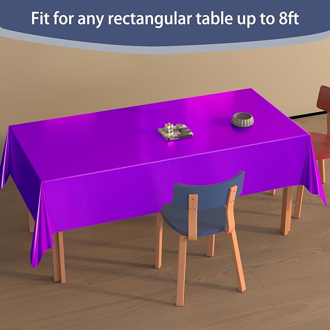 4 Pack Iridescent Plastic Tablecloths Disposable Table Cover Sparkly Foil Table Cloth for Rectangle Tables Party Decorations Birthday Princess Bridal Wedding Christmas Purple, 54 x 108 Inch