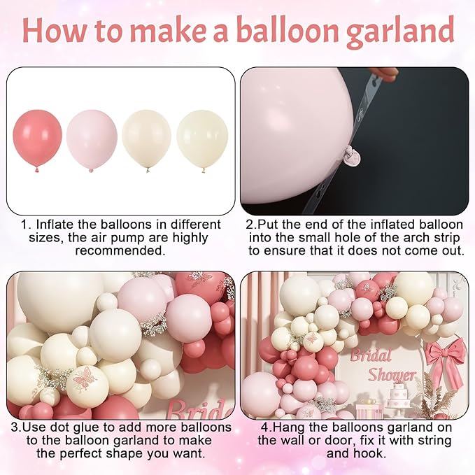 Dusty Pink Balloon Arch Kit 115Pcs Boho Blush Pink Balloons Garland Neutral Retro Peach Nude Beige Cream White Sand Birthday Party Balloons for Girls Baby Bridal Shower Wedding Engagement Decorations