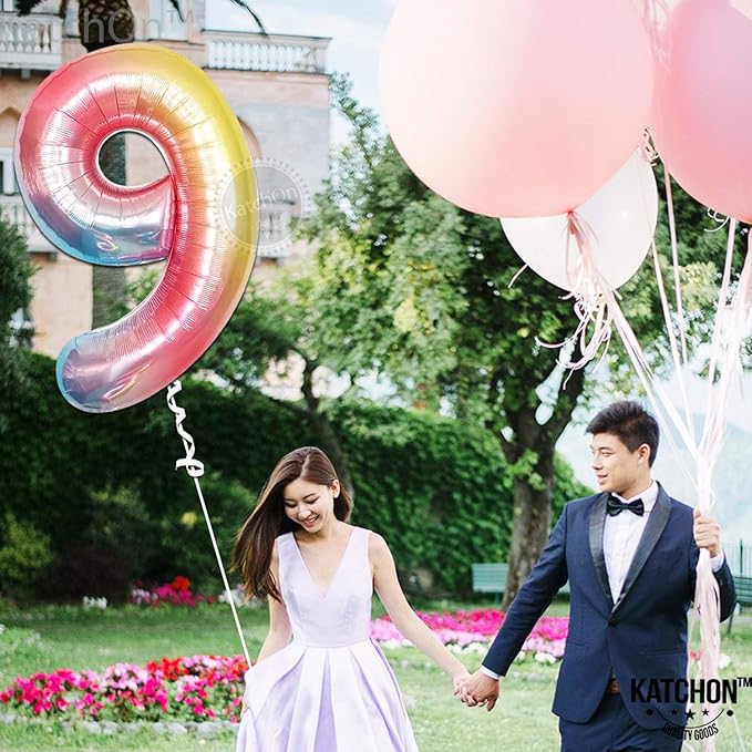 KatchOn, Huge 40 Inch, Rainbow 9 Balloon - Cloud 9 Party Decorations | Nine Balloon for On Cloud 9 Birthday Decorations for Girls | 9th Birthday Decorations for Girls | Rollerskating Birthday Party