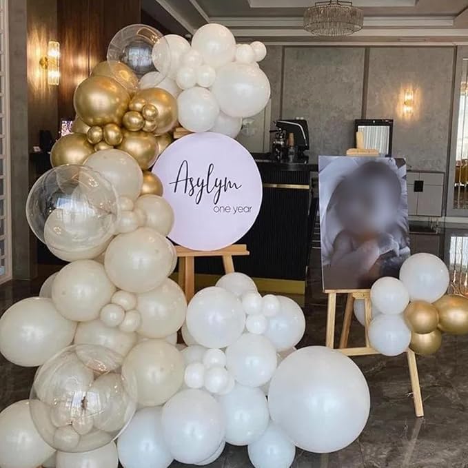 Togvu White and Gold Balloons, 12 Inch White Sand Gold Metallic Latex Balloons, Beige Gold Party Balloons for Boho Birthday Baby Shower Engagement Wedding Anniversary Party Decorations