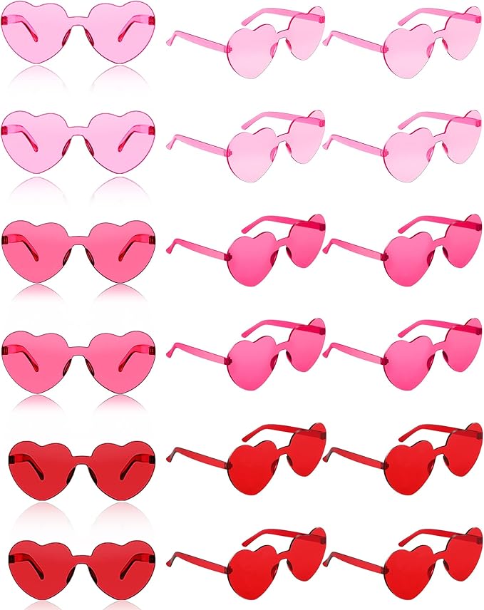 Frienda 20 Pairs Heart Shaped Sunglasses Rimless Candy Color Glasses for Women Men Party Favor