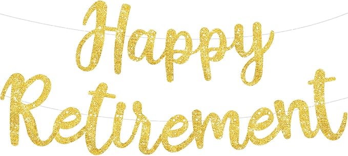 BEISHIDA Gold Glitter Happy Retirement Banner -NO DIY, Pre-Strung Happy Retirement Banner Decoration for Women & Man, Party Supplies
