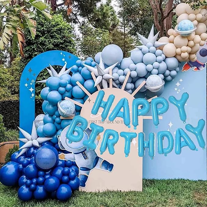 KALOR Light Blue Happy Birthday Balloons Banner, 16 Inch Mylar Foil Letters Balloon Sign for Birthday Party Decorations Photo Booth Backdrop