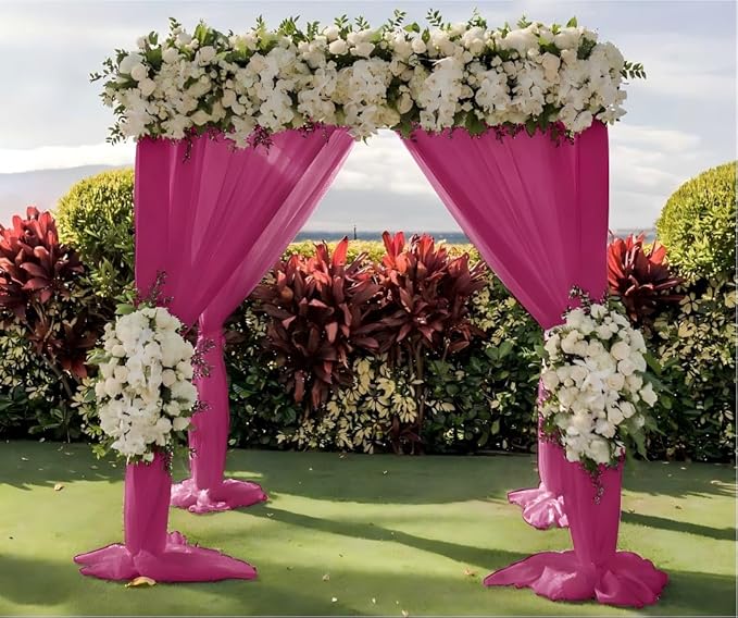 Wedding Arch Draping Fabric 30'' x 18FT Sheer Chiffon Arch Drape Backdrop 2 Panel Fuschia Drapes for Easter Bridal Shower Photo Booth Church Decor Birthday Party Outdoor Decor