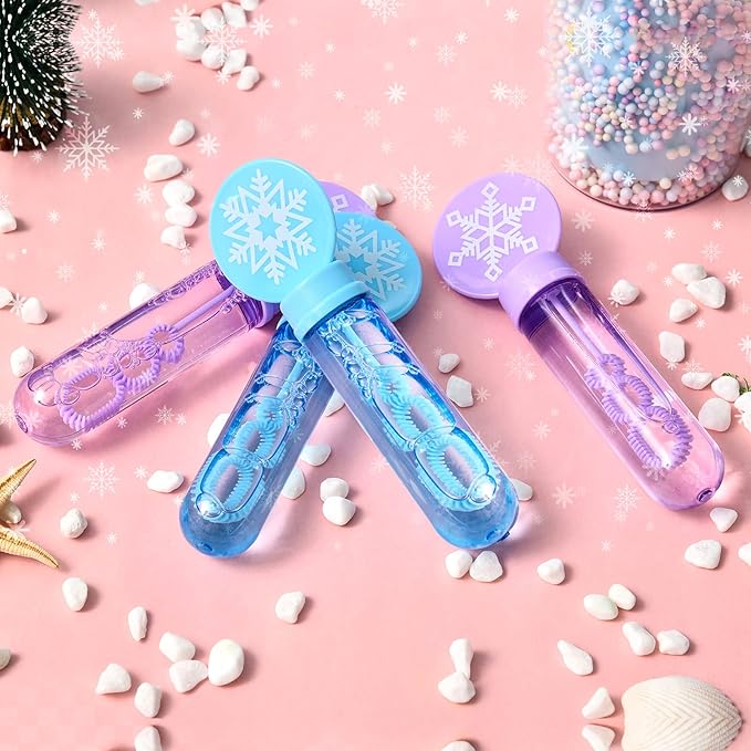 Winrayk 24 Large Snowflake Bubble Wands with Gift Card, Frozen Party Favors for Kids Bubbles Bulk, Winter Christmas Birthday Gift Pinata Filler Goodie Bag Stuffer Boys Girls Valentines Classroom Prize