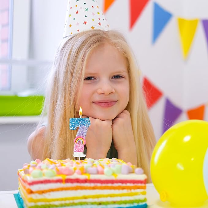 Rainbow Birthday Number Candles, Number 7 Candles, Cupcake Decorations, Macaron Birthday Cake Decorations, Cartoon Theme Party Supplies (Number 7)