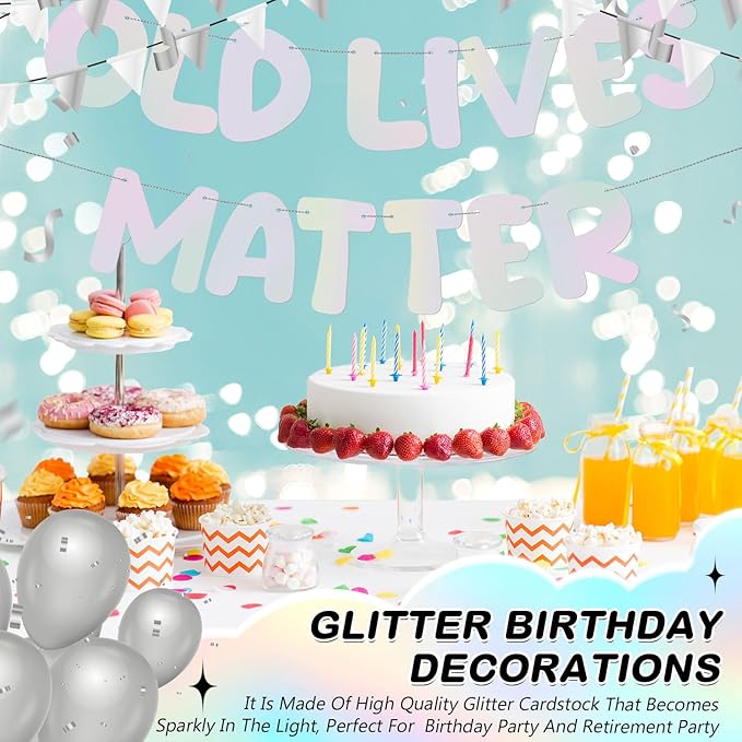 Fulmoon Pre Strung Banner 6.56 ft Funny Birthday Retirement Party Decorations 80th 70th 60th 50th Retirement Party Garland Bunting Decorations for Men Women(Iridescent)