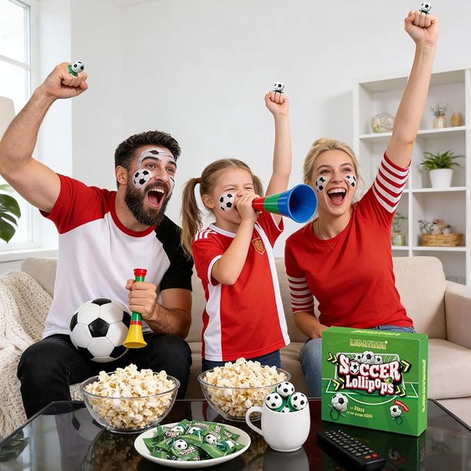 Soccer Ring Lollipops Candy, Suckers Individually Wrapped Bulk for Birthday Party Candy Favors,Sports Ball Shaped Goodie Bag Fillers, Team Treats, 30 Count