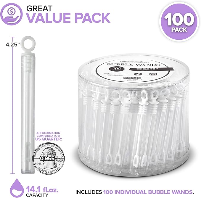 Wedding Bubbles Bulk - White Circle Top Wands (200 Count) Individual Mini Bubble Wand Favors for Weddings, Celebration Party Favor for Guests - Stock Your Home