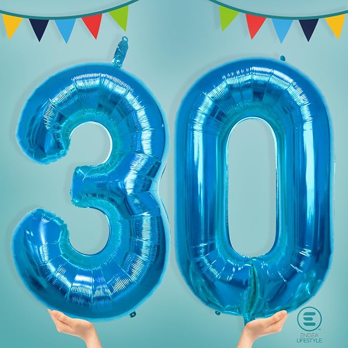 40 Inch Large Blue Number Celebration and Decoration Balloon for Birthday Parties, Graduations, Anniversaries, Weddings, Photo Shoots, Special Events - Helium Foil Mylar (Blue Number 30)