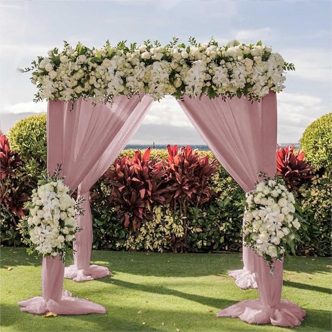 Wedding Arch Draping Fabric 30'' x 18FT Sheer Chiffon Arch Drape Backdrop 2 Panel Dusty Rose Drapes for Easter Bridal Shower Baby Shower Church Decor Birthday Party Outdoor Decoration