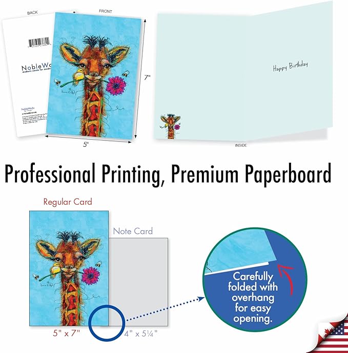 NobleWorks Birthday Greeting Card with 5 x 7 Inch Envelope (1 Card) Bday Wiry Wildlife - Giraffe C10324BBDG