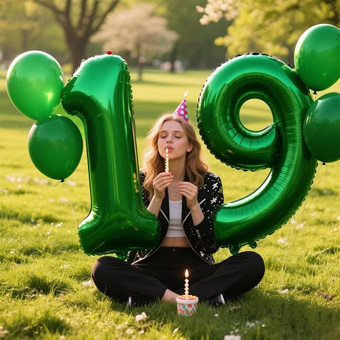 40 Inch Green Number 19 Digital Balloon,Jumbo Mylar Foil Helium Balloon for 19 Balloons for Birthday Party,Wedding Anniversary Party Decorations