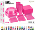 350 Pcs Cerise Plastic Plates For Party, Cerise Disposable Plates Set, 50 Of Each 9" Dinner Plate Set, 7" Dessert Plate, Cups, Napkins & Cutlery Plastic Dinnerware Set Exquisite