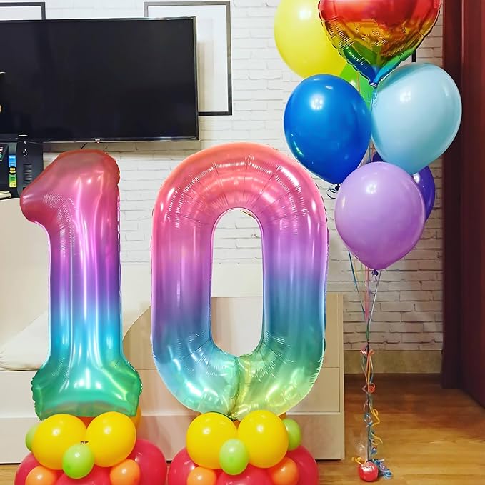 40 Inch Rainbow Number Balloon 1, Large Number Foil Balloons Mylar for Girl Boy Birthday Party Celebration Decorations Supplies, Digital Balloons for Wedding Anniversary Events Decorations