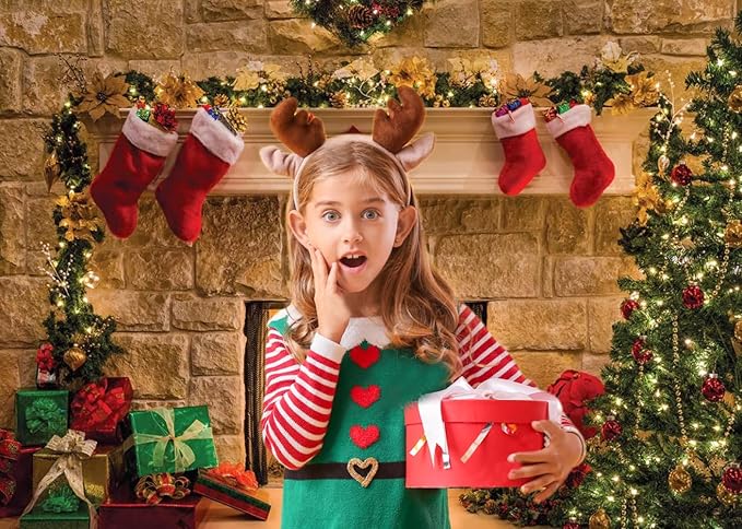 CYLYH 8x6ft Christmas Fireplace Theme Backdrop Christmas Backdrops for Photography Tree Sock Decorations for Xmas Party Supplies Photo Background