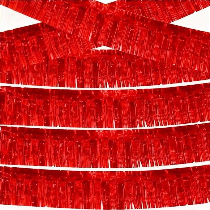 Red Foil Fringe Garland 6Pcs 10 Feet Metallic Tinsel Hanging Curtain Glitter Backdrop Banner for Parade Floats Christmas Wedding Party Decorations