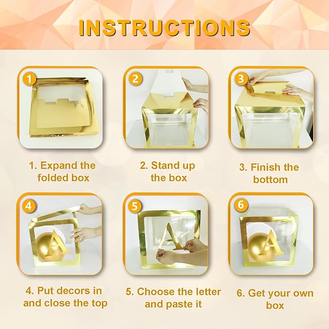 Ledido Gold Transparent Balloon Boxes With 78 Letters, Baby Boxes with Letters for Baby Shower Clear Letter Boxes for Party Graduation Wedding Birthday Baby Shower Decorations 5 PCS