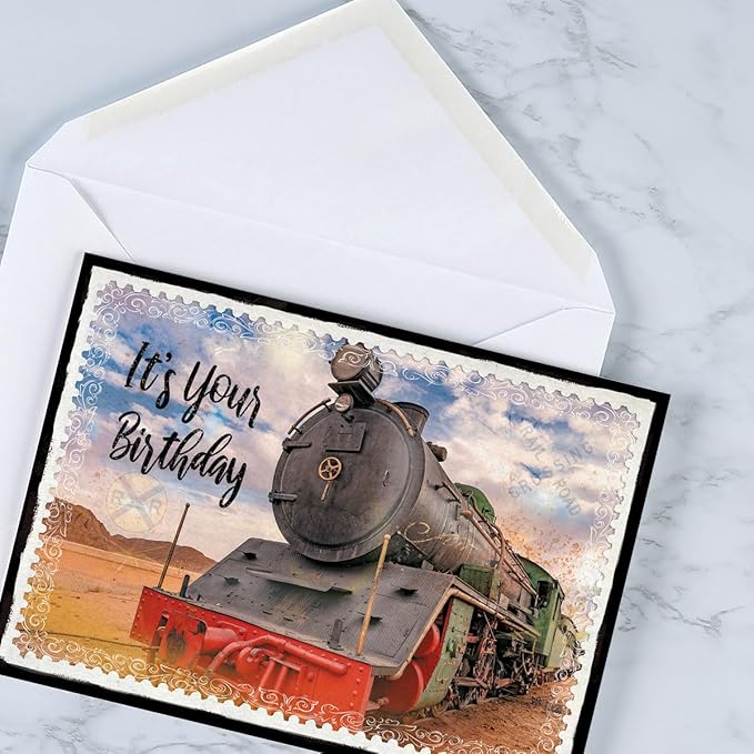 Current Vintage Transport Birthday Greeting Cards - Set of 20 (2 each of 10 Designs), 5 x 7 Inches, Classic Cars, Airplanes, Trains, Envelopes Included, Assortment Set