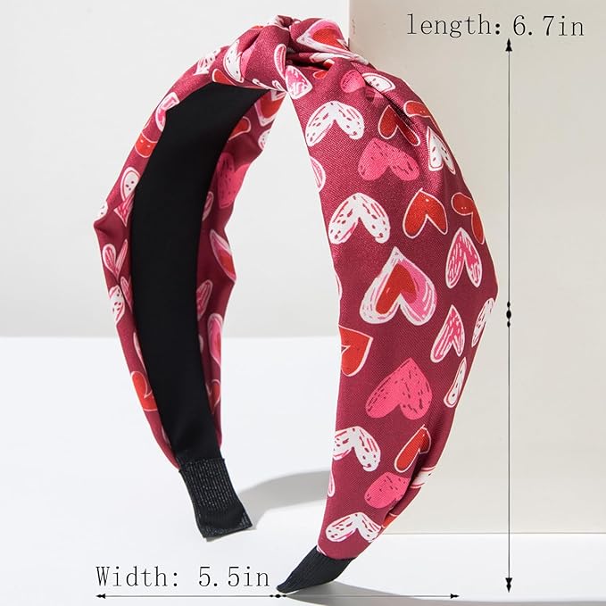 Valentines headband Non Slip Cute Knotted Headbands with Heart Love designs Fashion Women Head Band for Hair Wide Top Knot Headbands for Women Holiday Party Head wear Accessories Supplies Gift 1pcs