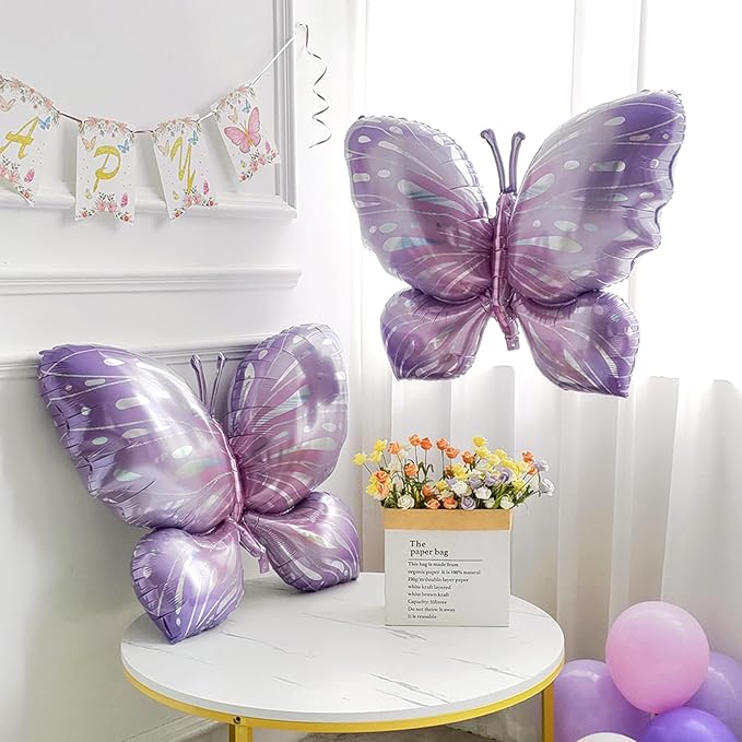 144Pcs Pastel Pink Purple Butterfly Balloon Arch Garland Kit,with Big Butterfly Foil Balloons,for Spring Floral Fairy Wonderland Baby Shower Girl Princess Birthday Tea Party Decorations
